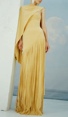Gurit Strapless Tassel Maxi Dress with Elegant Flowy Cape