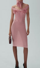 Elof Romantic Pink Corset Midi Dress