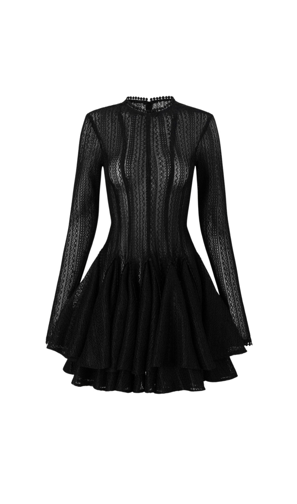 Colt Black Sheer Knit Long Sleeve Ruffle Mini Dress