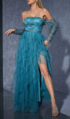 Hamako Off-Shoulder Embroidered Mesh Maxi Dress