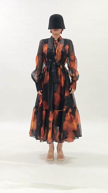Fumiko Abstract Print Sheer Midi Dress