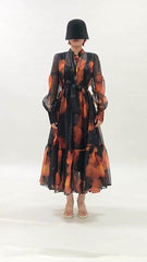Fumiko Abstract Print Sheer Midi Dress