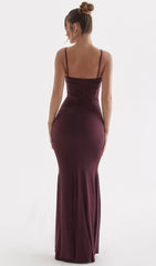 Dark Cherry Corset Bodice Maxi Dress