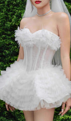 Joan White Strapless Floral Corset Mini Dress