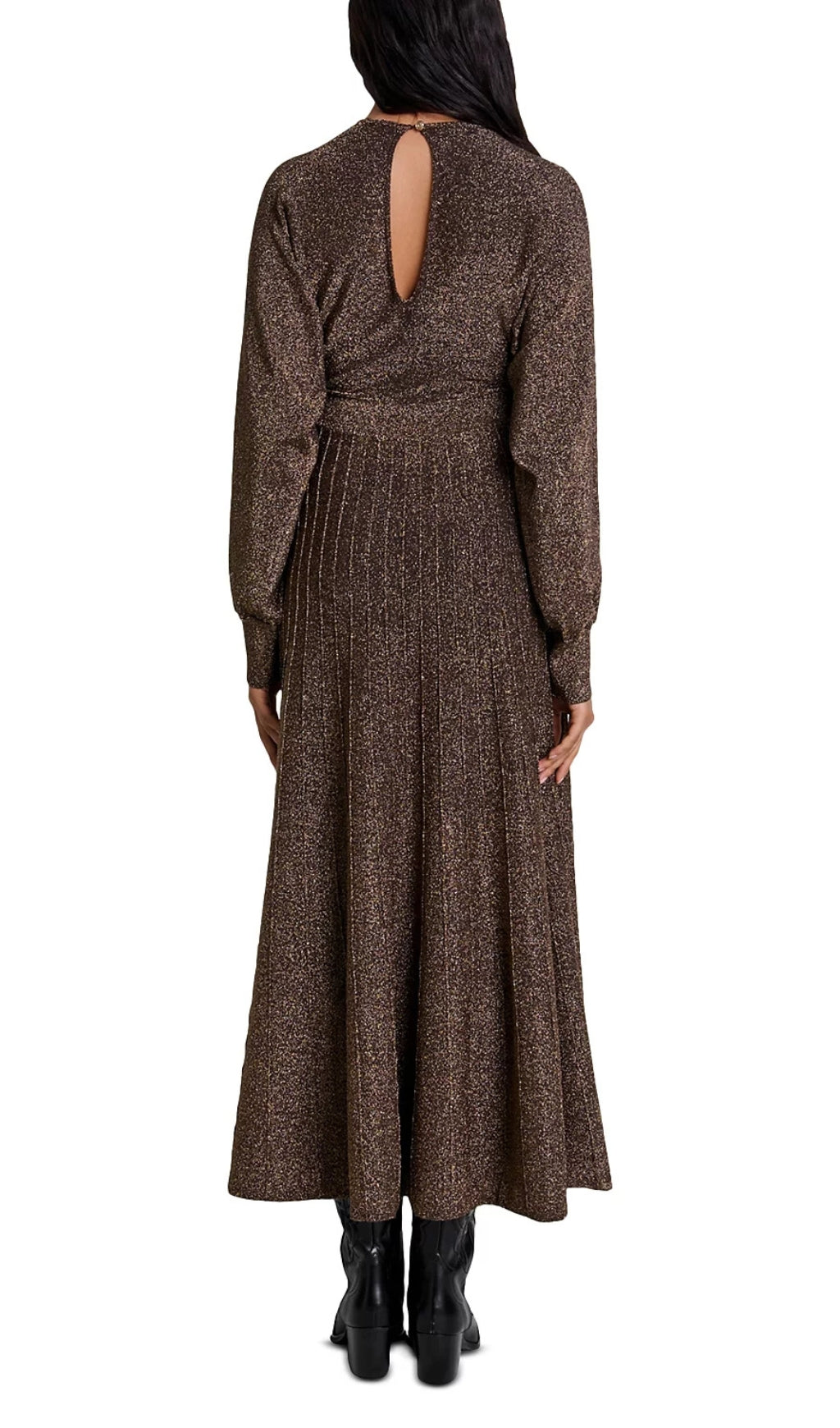 Rillante Shimmering Metallic Knit Pleated Maxi Dress for Women
