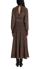 Rillante Shimmering Metallic Knit Pleated Maxi Dress for Women