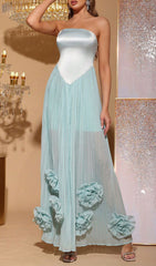 Florinda Strapless Floral Pleated Maxi Dress