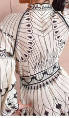 Camryn Black & White Boho Chic Belted Mini Dress