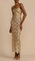 Kakalina Golden Crochet Maxi Dress