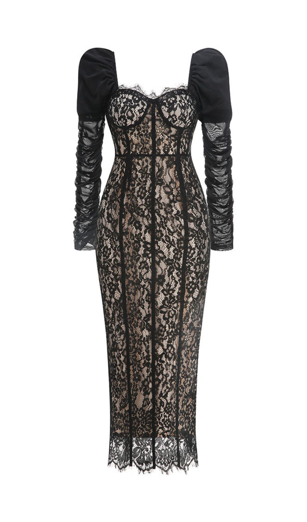 Jordane Black Lace Long Sleeve Maxi Dress