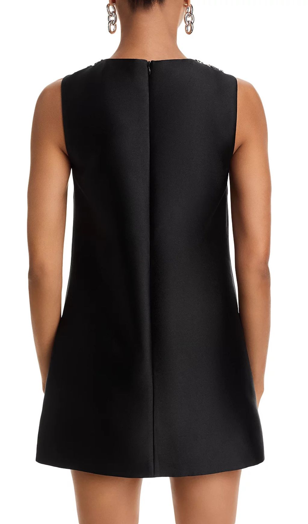 Black Taffeta Embellished Mini Dress