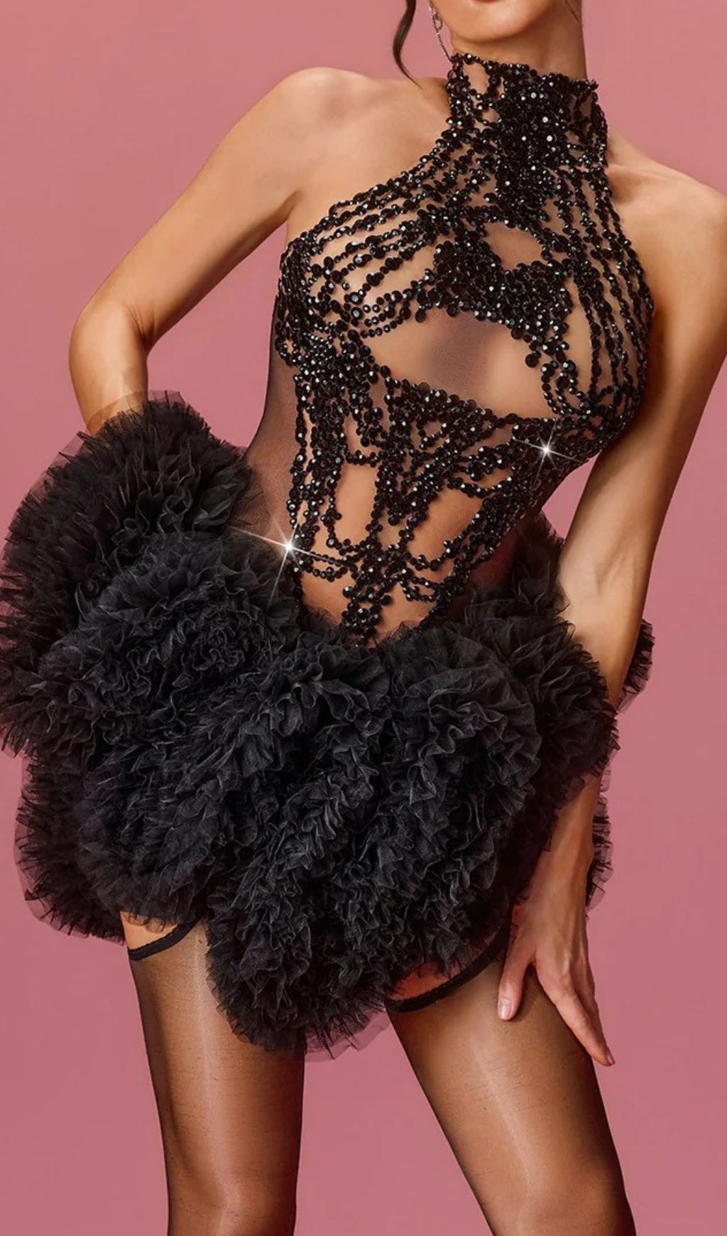Lunexra Dazzling Rhinestone Halter Tulle Mini Dress