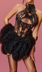 Lunexra Dazzling Rhinestone Halter Tulle Mini Dress