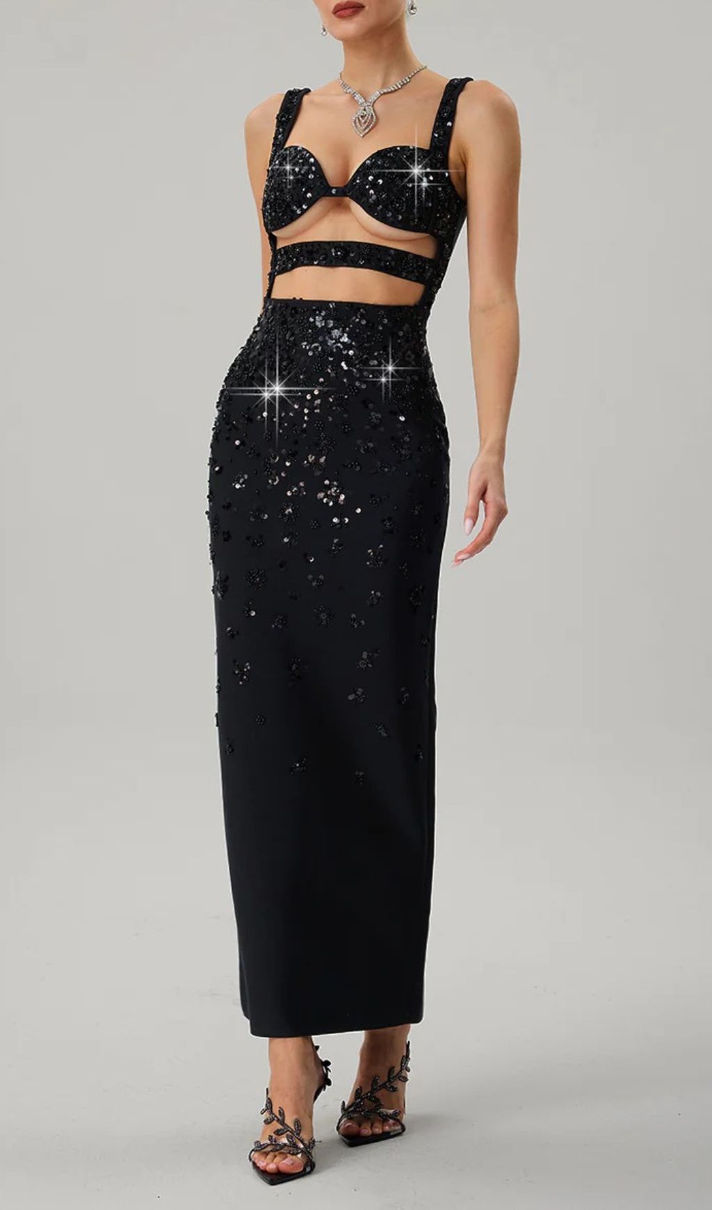 Glamorous Sequin Cutout Bandage Maxi Dress