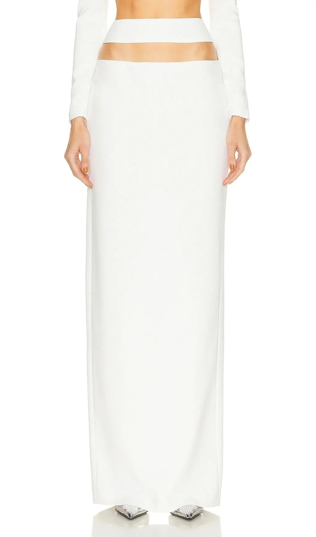 Chic White Sculptural Cut-Out Two-Piece Maxi Skirt Set