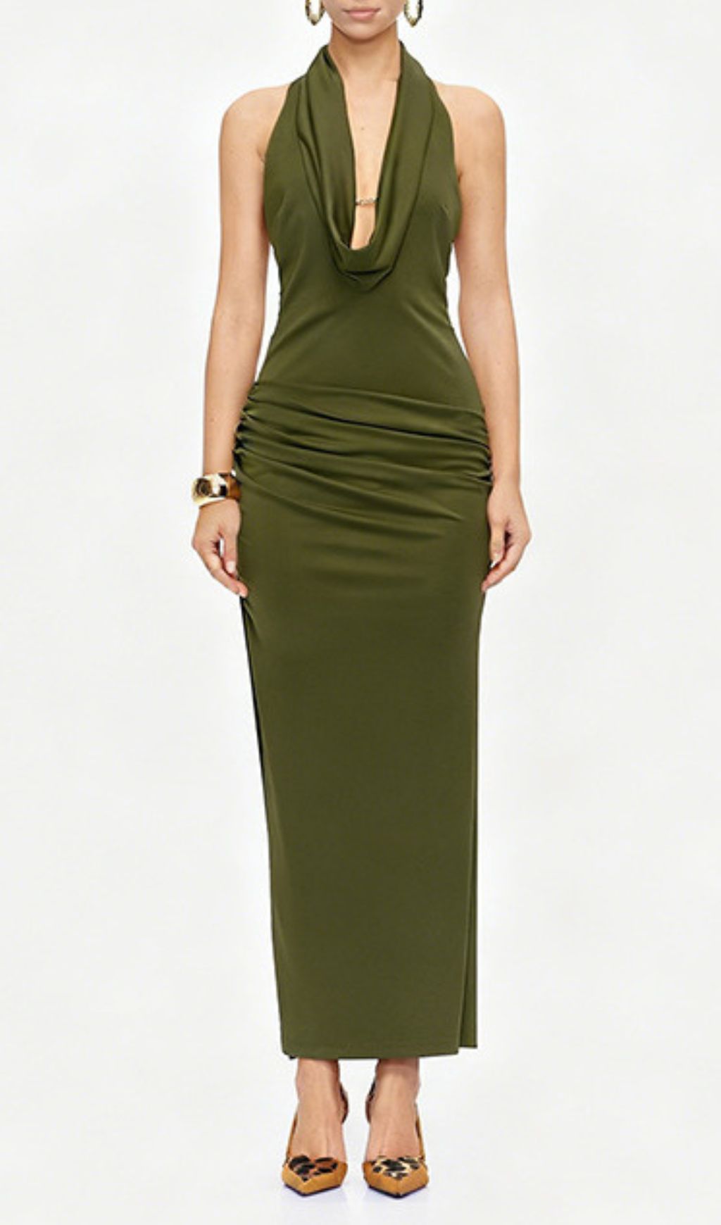Juarez Green Halter Backless Maxi Dress