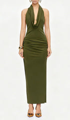Juarez Green Halter Backless Maxi Dress