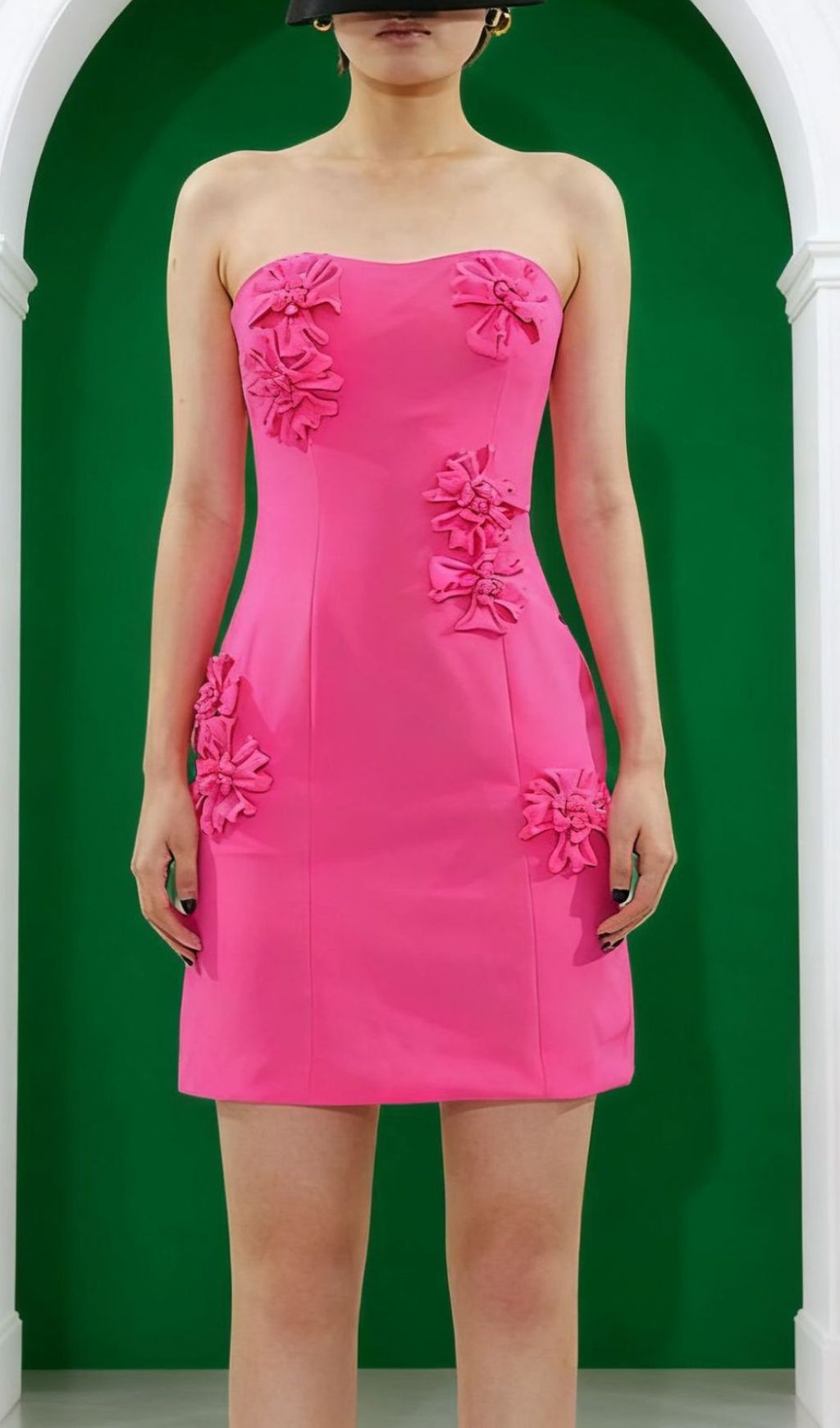Holleen Pink 3D Floral Strapless Mini Dress
