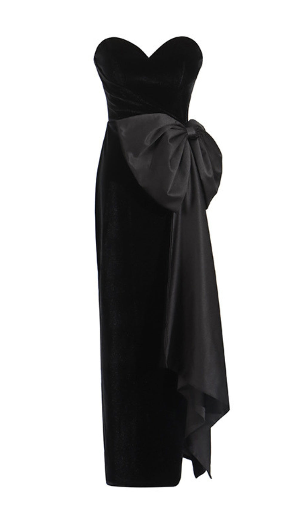 Desdra Black Velvet Strapless Maxi Dress with Statement Bow