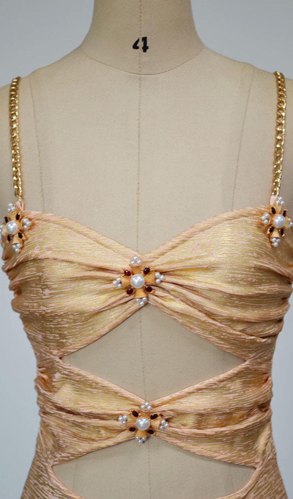 Ivie Gold Shimmer Cutout Embellished Midi Dress