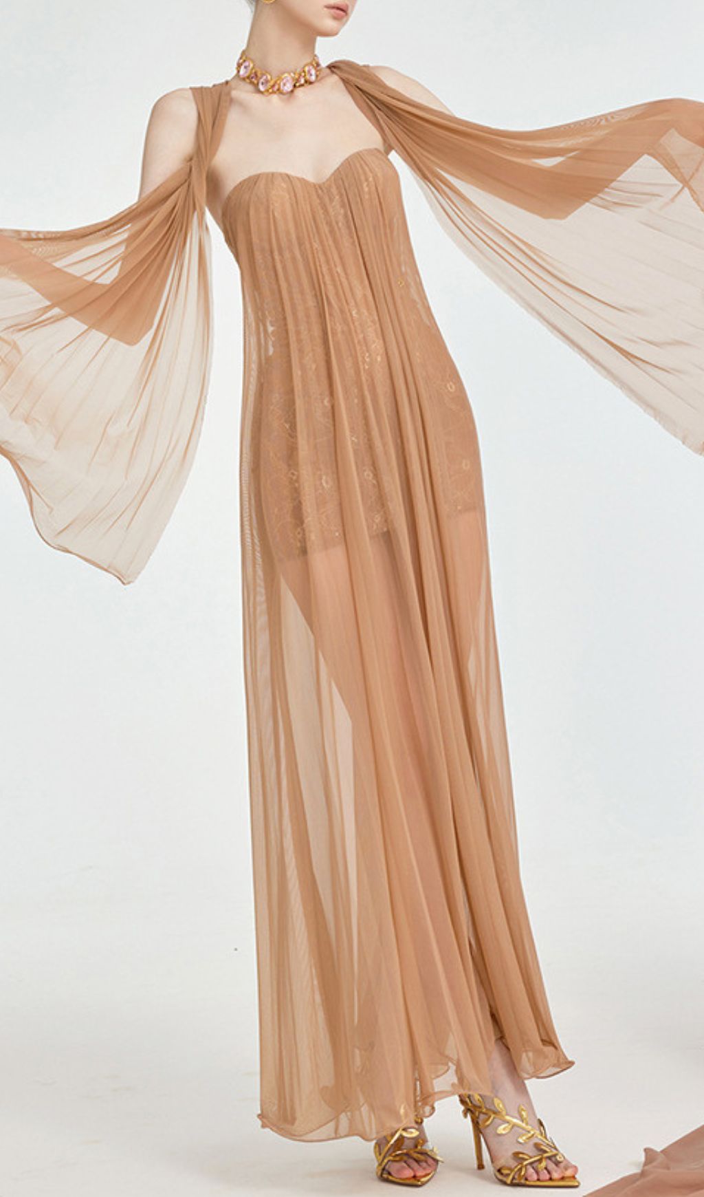Fintan Ethereal Strapless Mesh & Lace Maxi Dress
