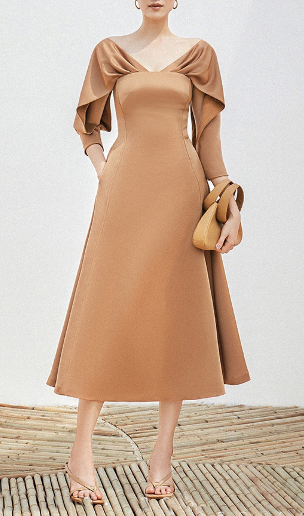 Bethan Draped V-Neck Midi Dress with Pockets