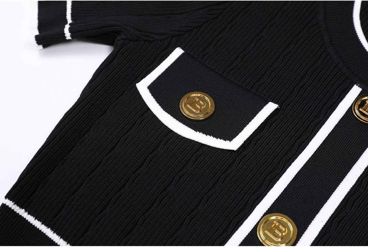 Gretel Sophisticated Button-Front Knit Midi Dress