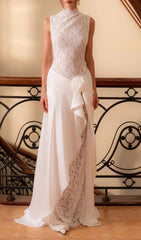 Jazmín Ethereal White Lace & Satin Maxi Dress