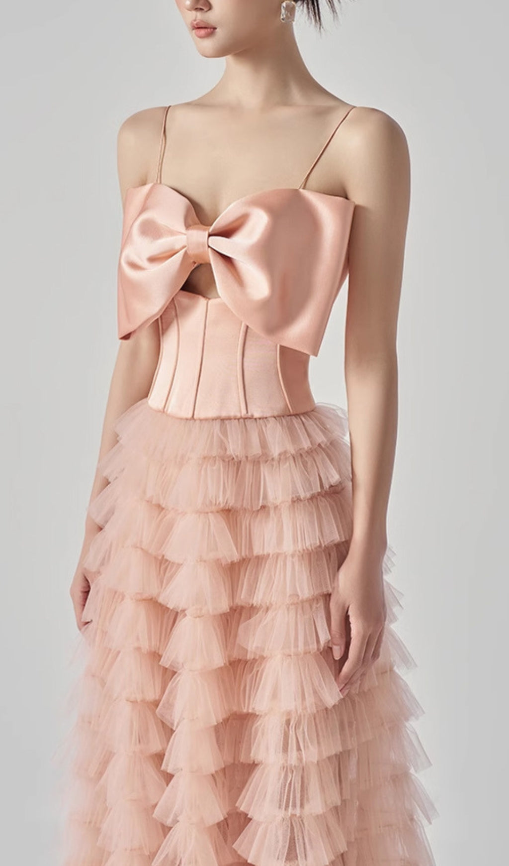 Doba Bow Tiered Tulle Maxi Dress