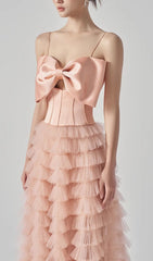 Doba Bow Tiered Tulle Maxi Dress
