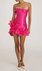 Duena Hot Pink Corset Ruffle Mini Dress