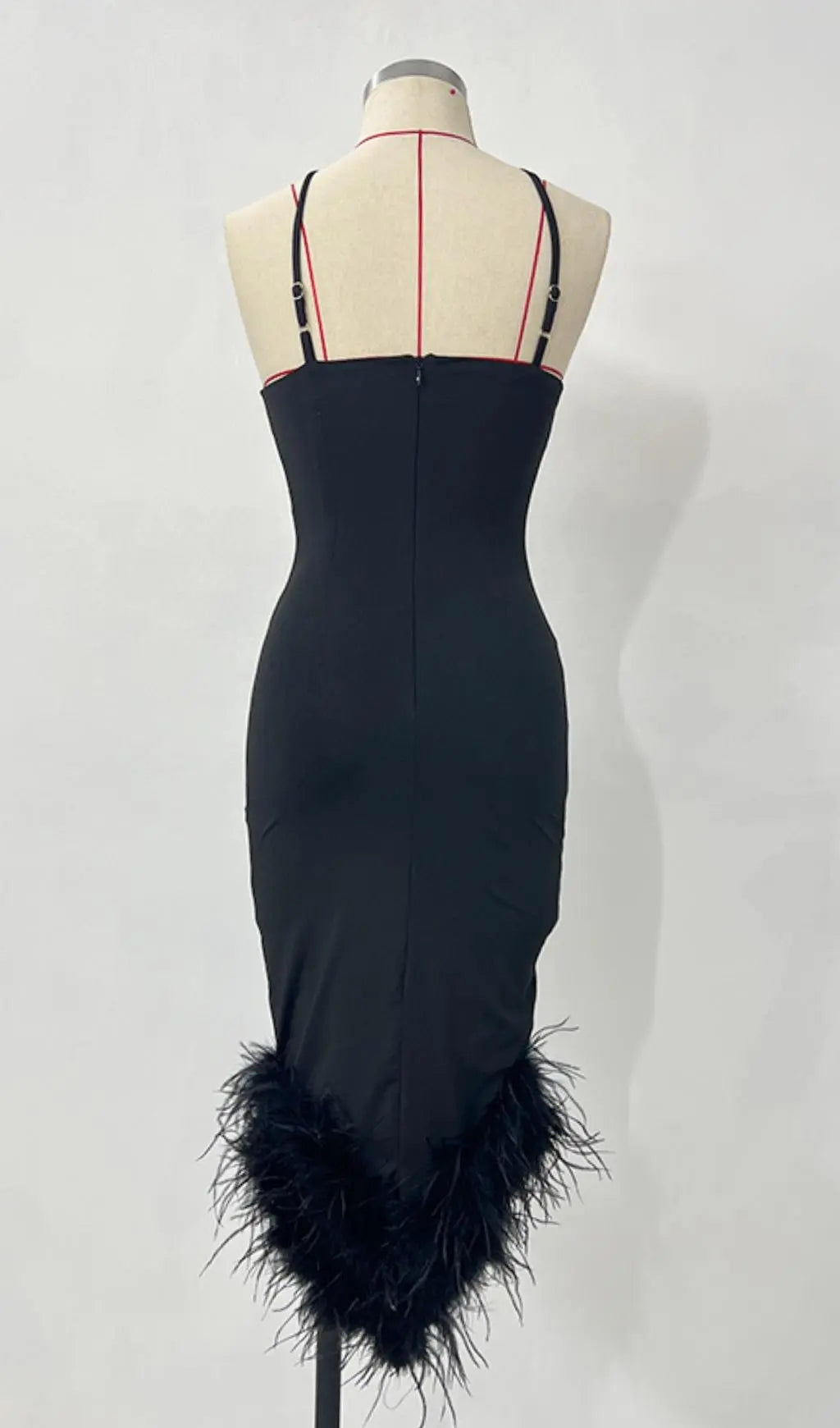 Glamorous One-Shoulder Feather Trim Bodycon Maxi Dress