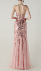 Ikuye Rose Gold Sequin Strapless Mermaid Gown