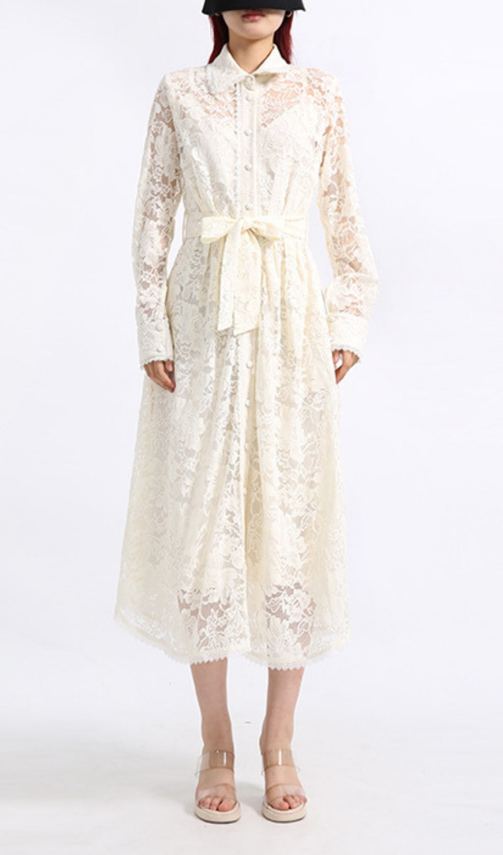 Erv Elegant White Lace Midi Dress