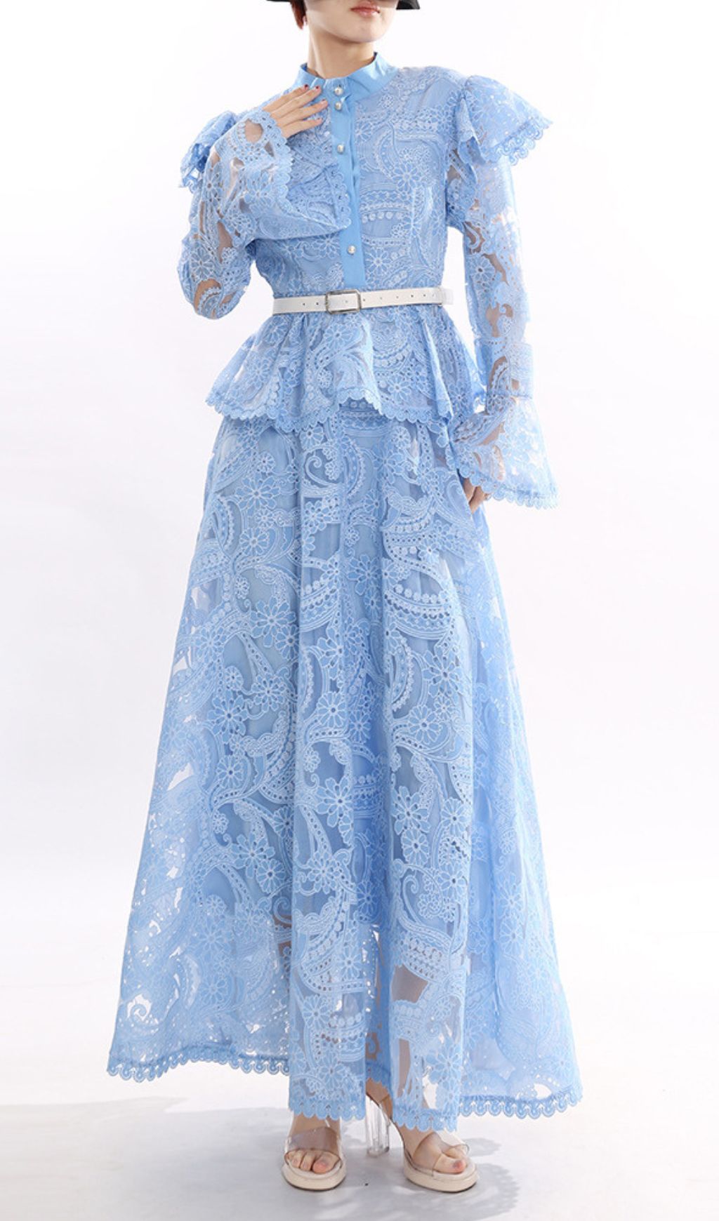 Jereni Blue Lace Maxi Dress for Women