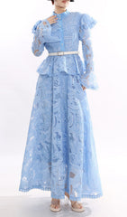 Jereni Blue Lace Maxi Dress for Women