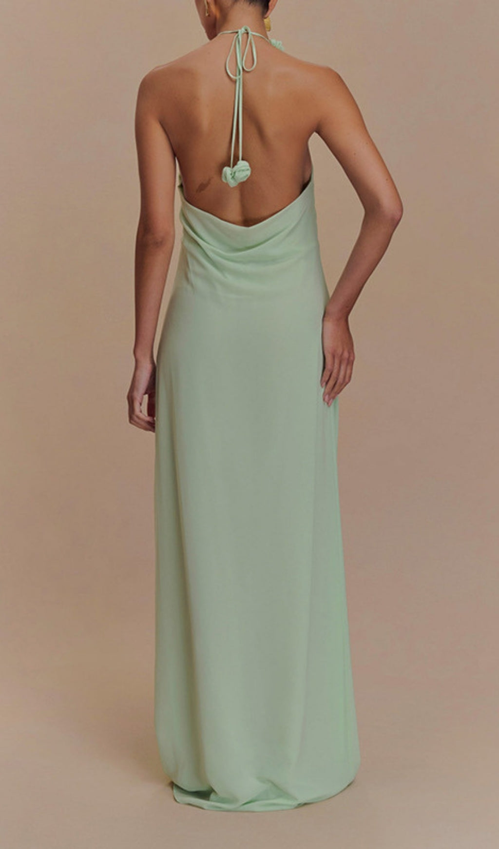 Eun Green Floral Halter Cowl Neck Maxi Dress