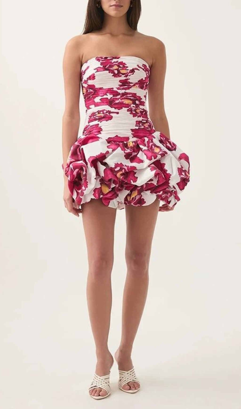 Clearo Floral Strapless Ruffled Mini Dress