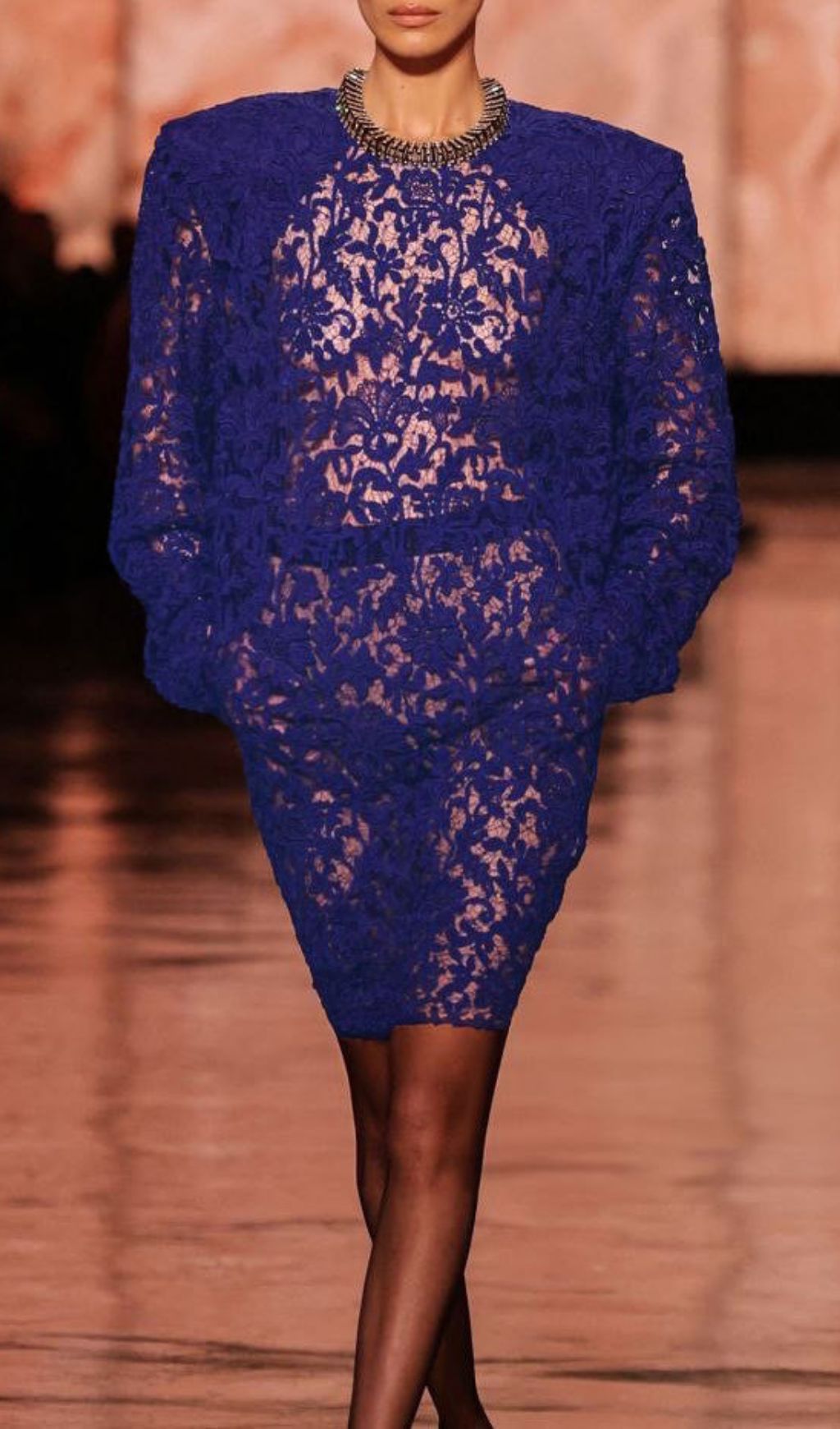 Hermia Royal Blue Lace Long Sleeve Mini Dress