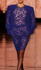 Hermia Royal Blue Lace Long Sleeve Mini Dress