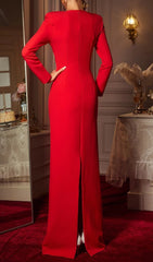 Chasya Statement Red Long Sleeve Heart Cutout Maxi Dress