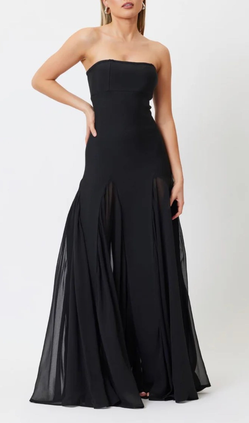 Elegant Black Strapless A-Line Maxi Dress