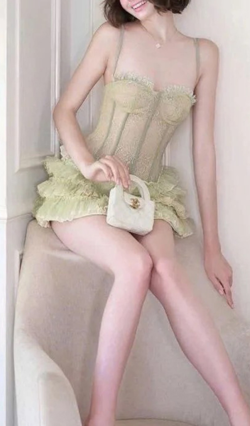 Gulay Sage Green Lace Corset Mini Dress