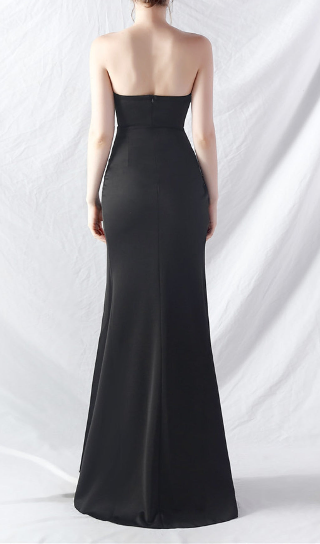Chizue Black Strapless Corset Boned Maxi Dress with High Slit