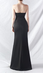 Chizue Black Strapless Corset Boned Maxi Dress with High Slit