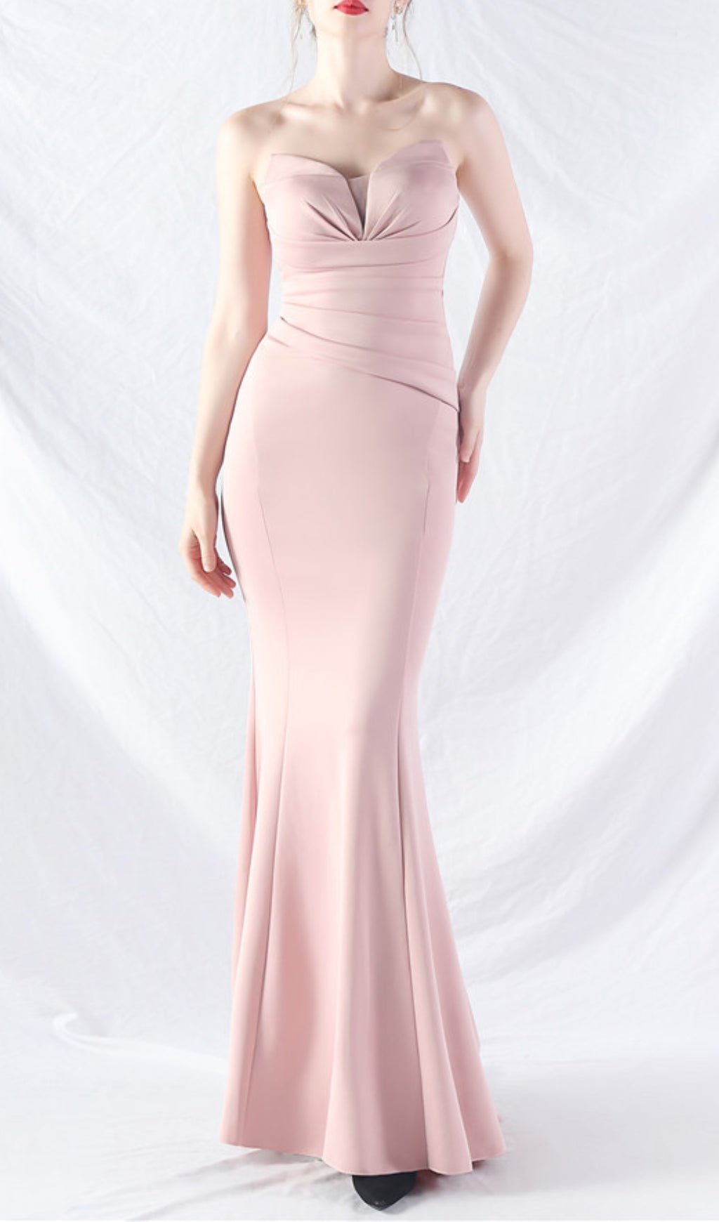 Chrina Blush Pink Strapless Ruched Mermaid Maxi Dress