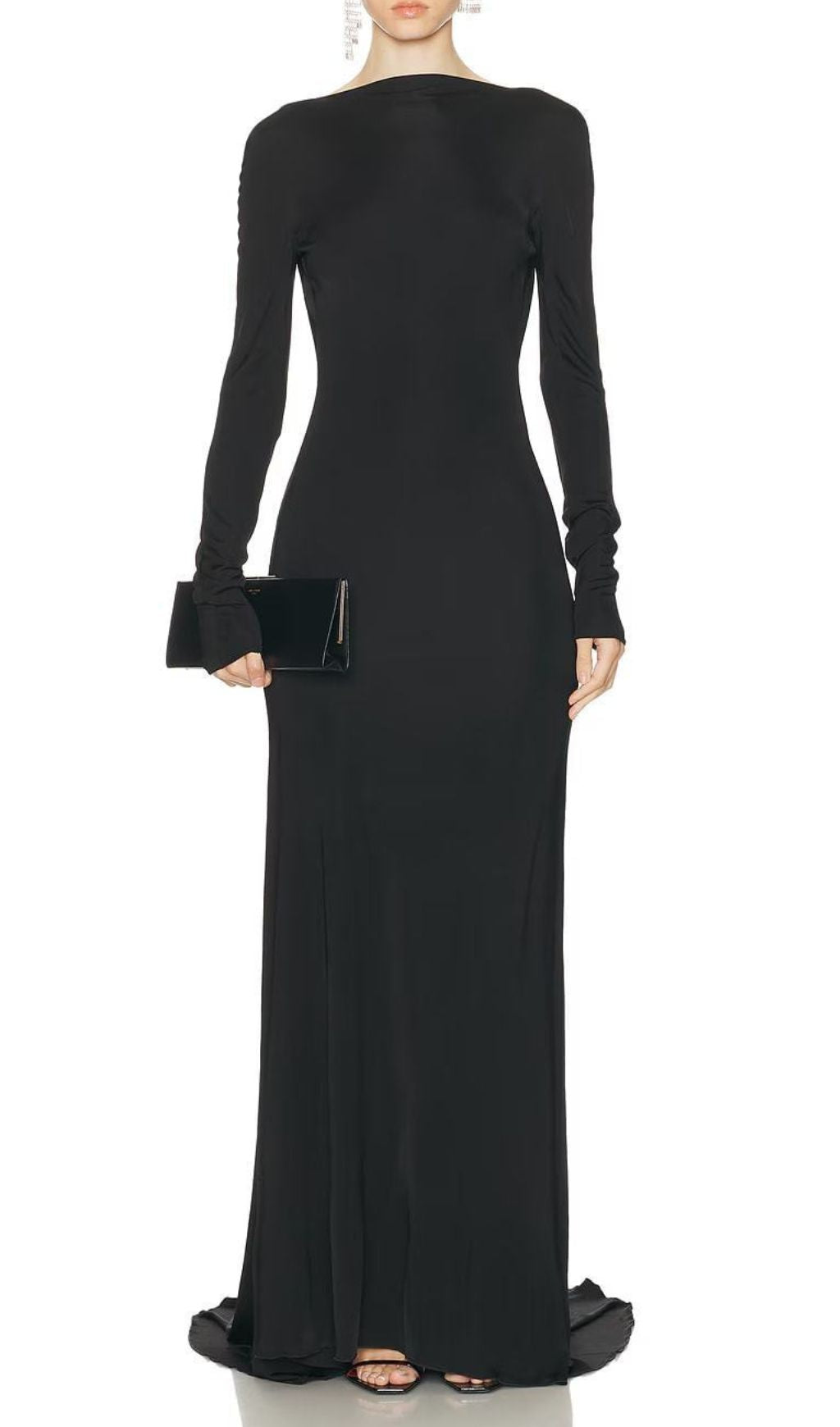 Iiona Black Backless Long Sleeve Maxi Dress