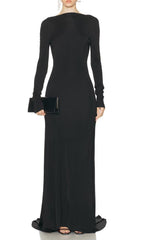 Iiona Black Backless Long Sleeve Maxi Dress