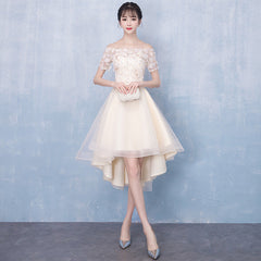 Champagne High Low Off Shoulder Tulle with Lace Prom Dress
