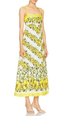 Blaire Chic Yellow Floral Strappy Midi Dress